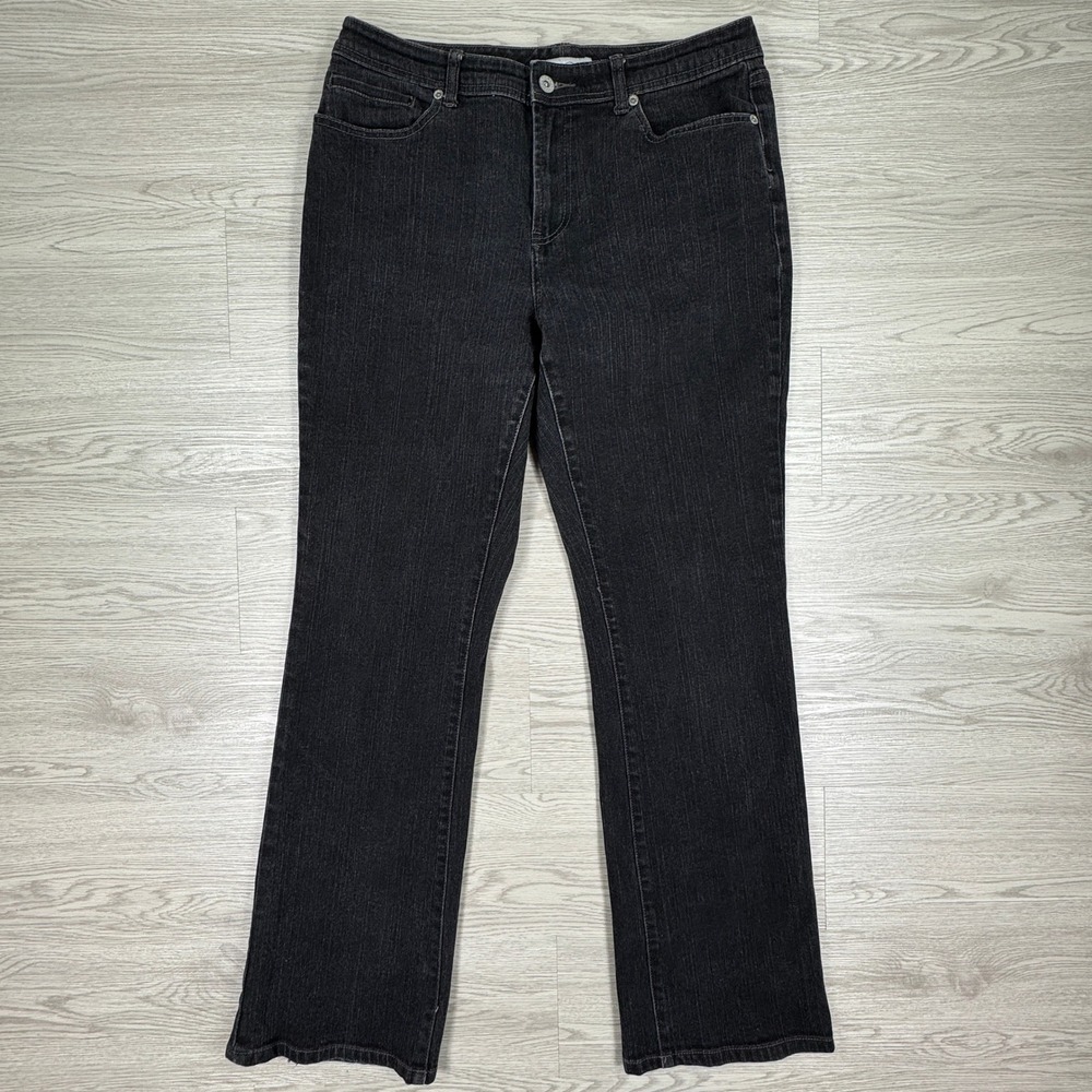 Chico's Women's Jeans Platinum Straight Leg Black Size 1.5 Regular Stretch Denim